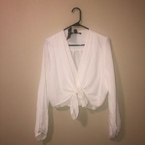 white flowey wrap top